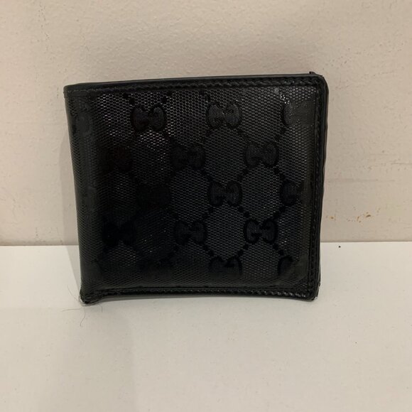 Gucci Black GG Imprime Bifold Wallet Sku#84194 (gently used, pocket peeling) - Picture 1 of 14